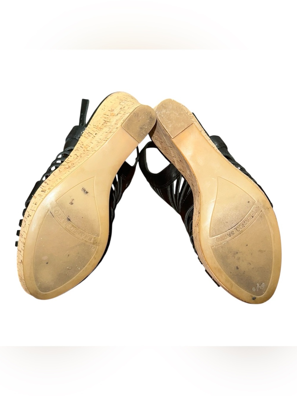 Black Leather Cork Wedge Sandals - Women - Picture 5 of 6